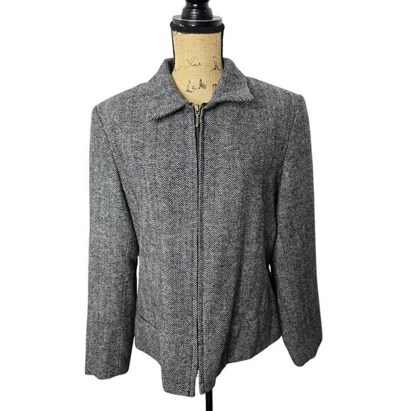 Sandro Black Herringbone Wool Zip Front Classic Blazer - Picture 1 of 12